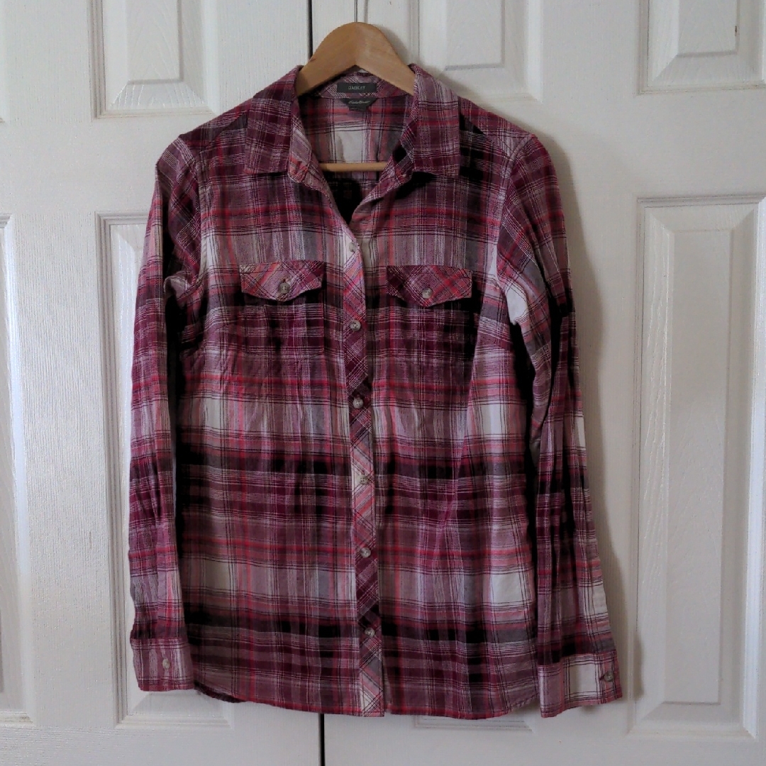 Eddie Bauer Woman's Plaid Button-Up Shirt In Red And White M